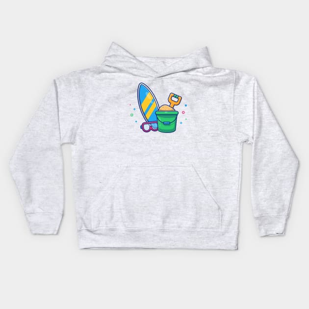 Surfboard, Snorkel sand And Bucket Cartoon Kids Hoodie by Catalyst Labs